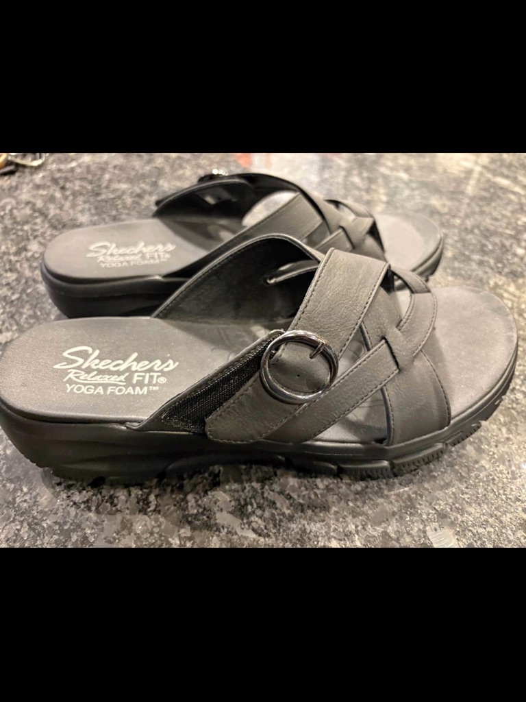Skechers Black Crossband Slip-On Mule With Buckle